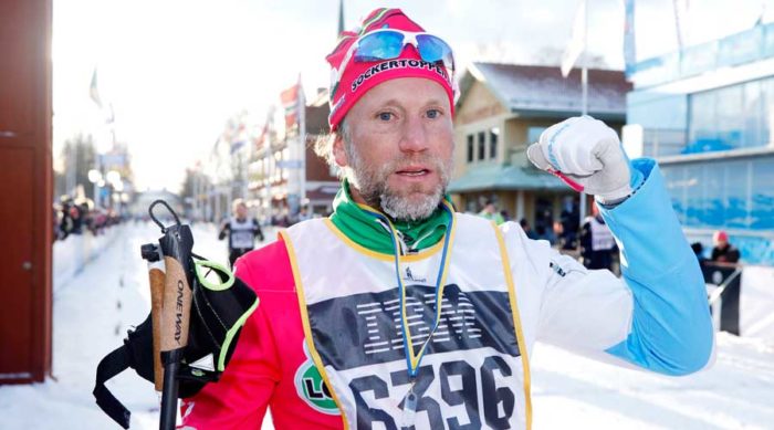 Peter Jihde gillar att träna och ser till att hålla sig i form. Här har han just avslutat Vasaloppet.