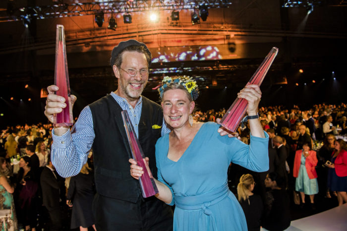 Gustav och Marie Mandelmann under TV-priset Kristallen 2017.