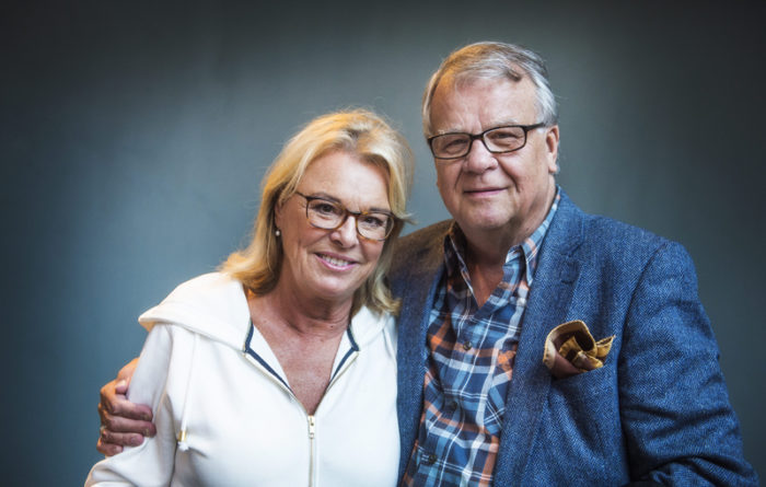 Lasse Berghagen och Magnus Härenstams änka, Birgitta Härenstam, vid en paneldebatt på Bio Sture 2015.